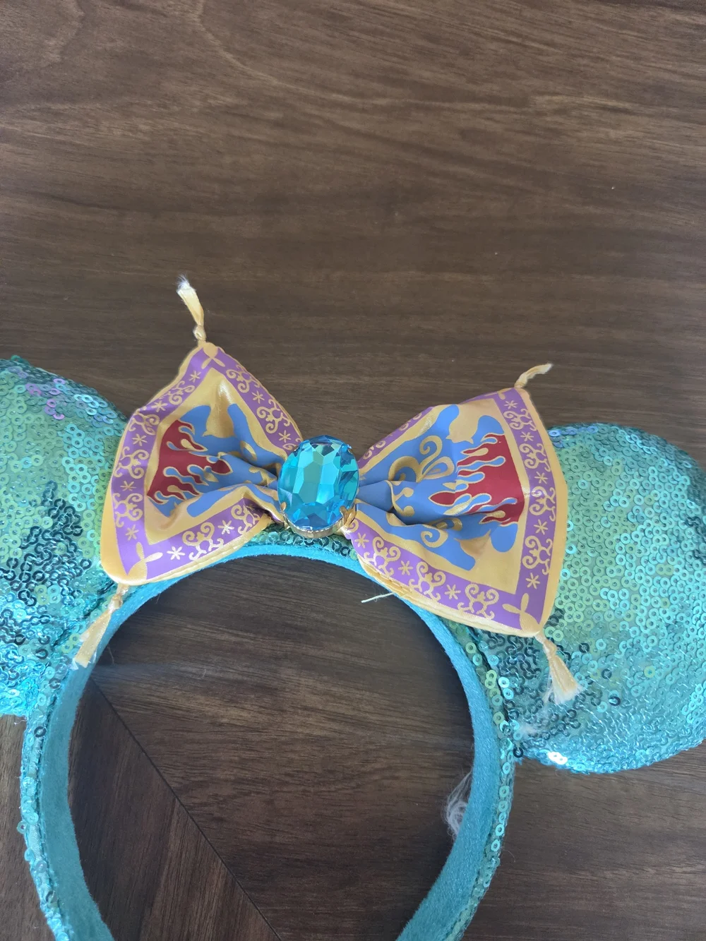 Disney~  JASMINE ~ Aladdin Magic Carpet Bow~ SEQUINED MINNIE EARS ~Headband